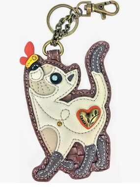 Chala slim cat keychain bag charm coin purse NWT